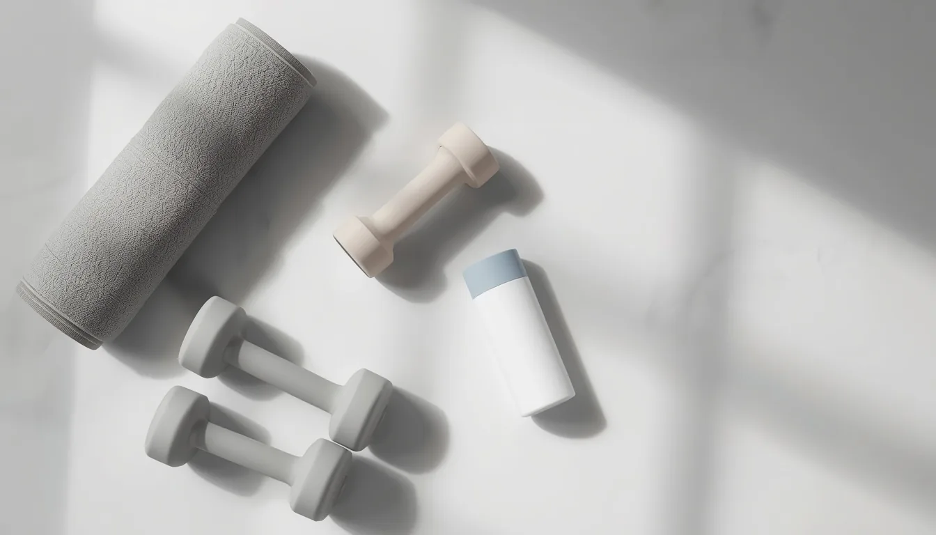 Serviette, haltères et déodorant pour l'hygiène à la salle de sport