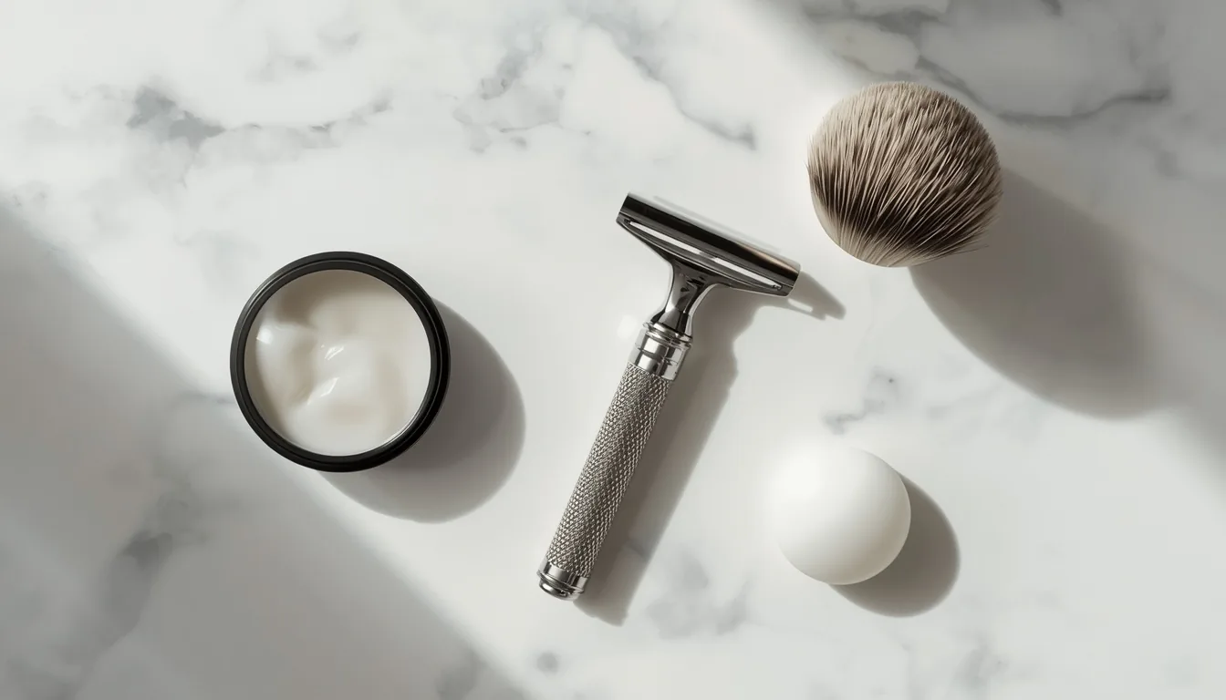 Rasoir, lame et crème de rasage pour éviter les boutons chez l'homme