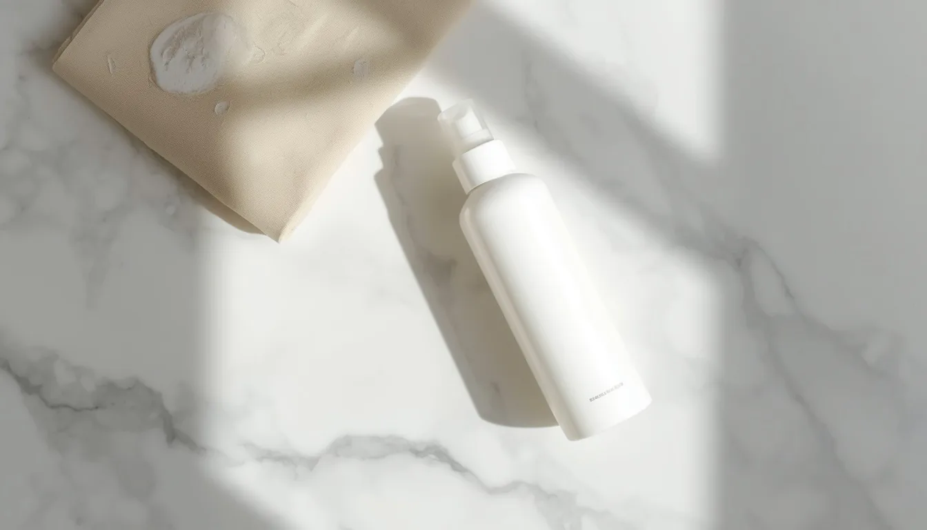 Shampoing pour cheveux gras homme sur plan de travail salle de bain