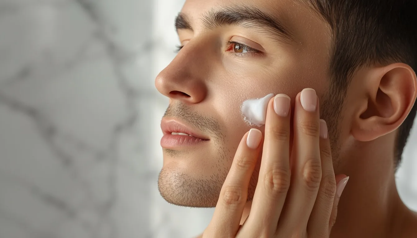 Homme appliquant une crème hydratante sur peau grasse